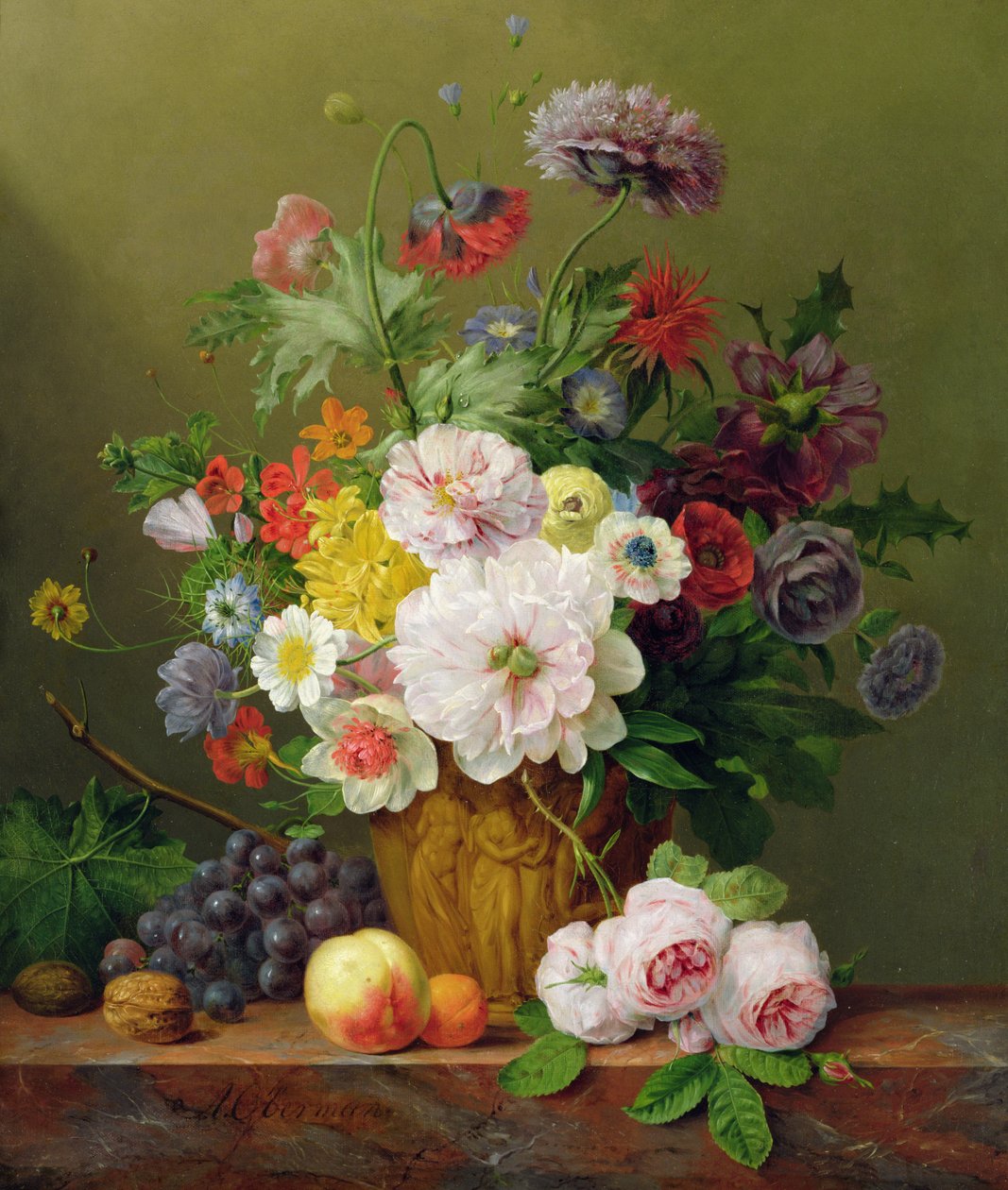 Stilleben med blomster og frukt av Anthony Obermann
