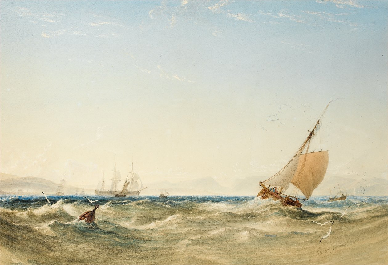 En frisk bris utenfor kysten av Skottland, 1854 (wc på papir) av Anthony Vandyke Copley Fielding