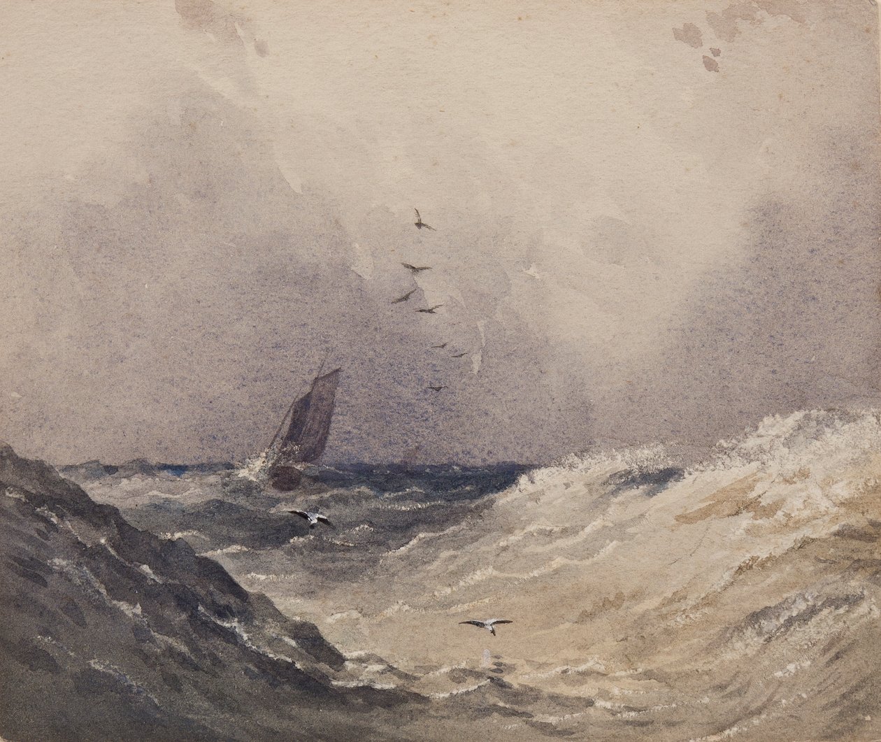 Seilbåt før en storm, ca.1830 av Anthony Vandyke Copley Fielding