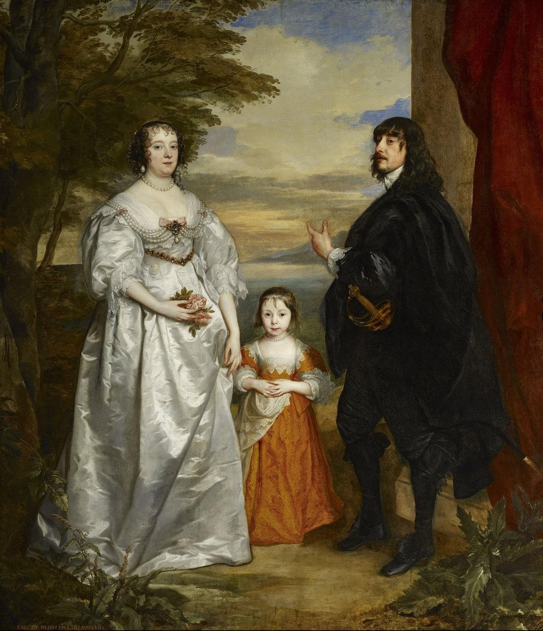 James, syvende jarl av Derby, hans dame og barn av Anthony van Dyck