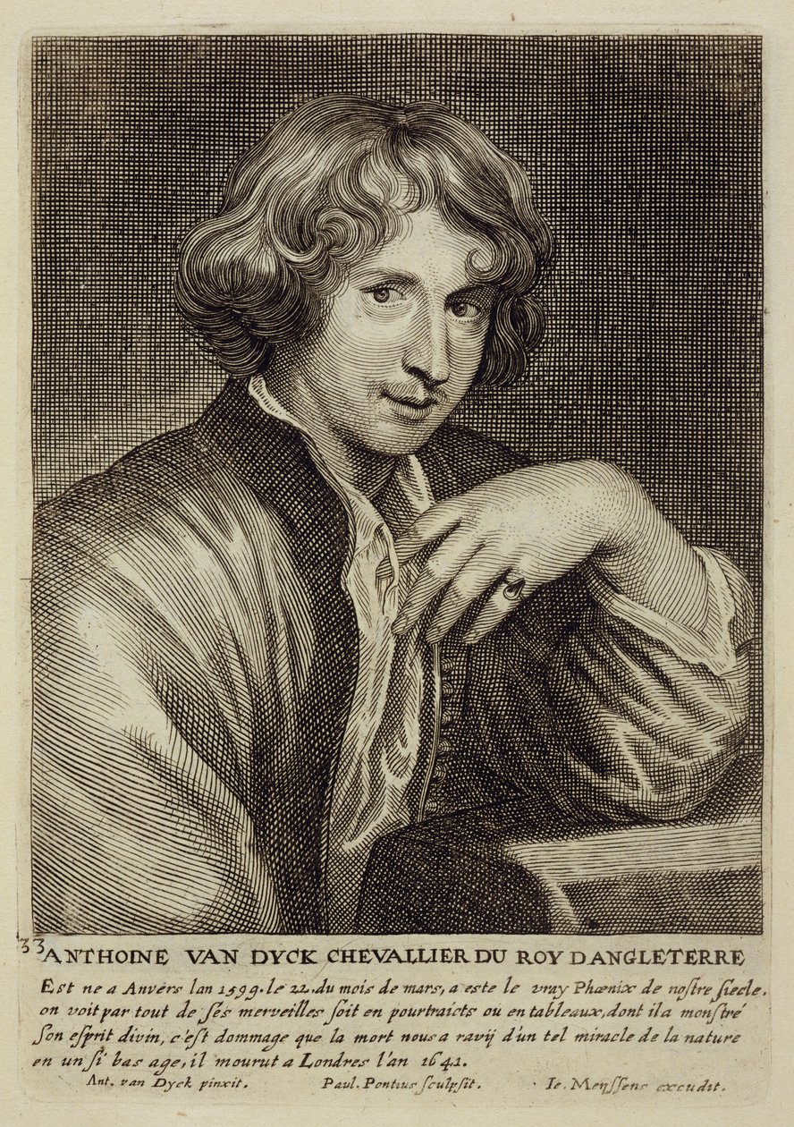 Selvportrett, plate 33 fra en serie portretter av kunstnere, gravert av Paulus Pontius (1603-58) av Anthony van Dyck