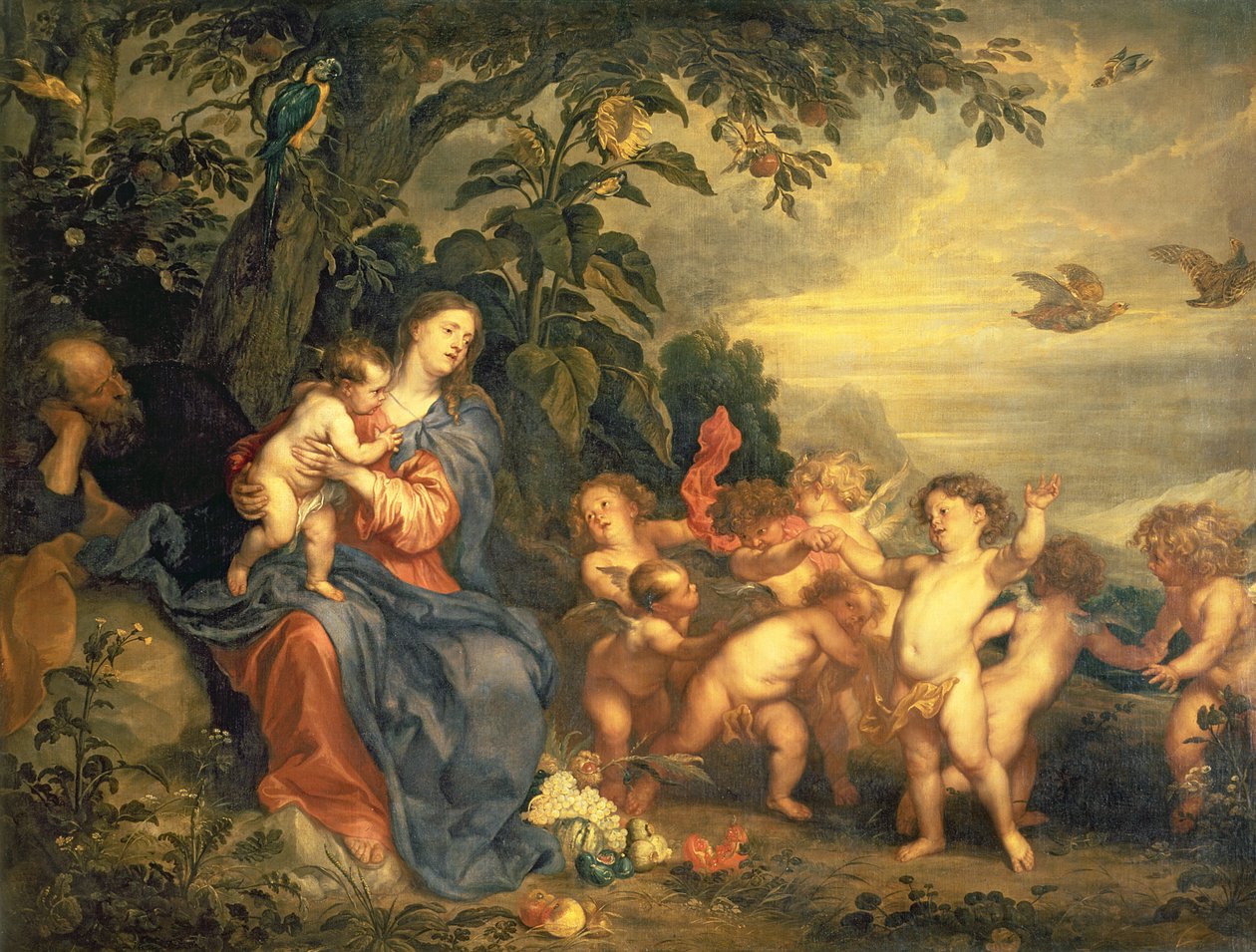 The Rest on the Flight into Egypt (Jomfru med rapphøns) tidlig på 1630-tallet (olje på lerret av Anthony van Dyck