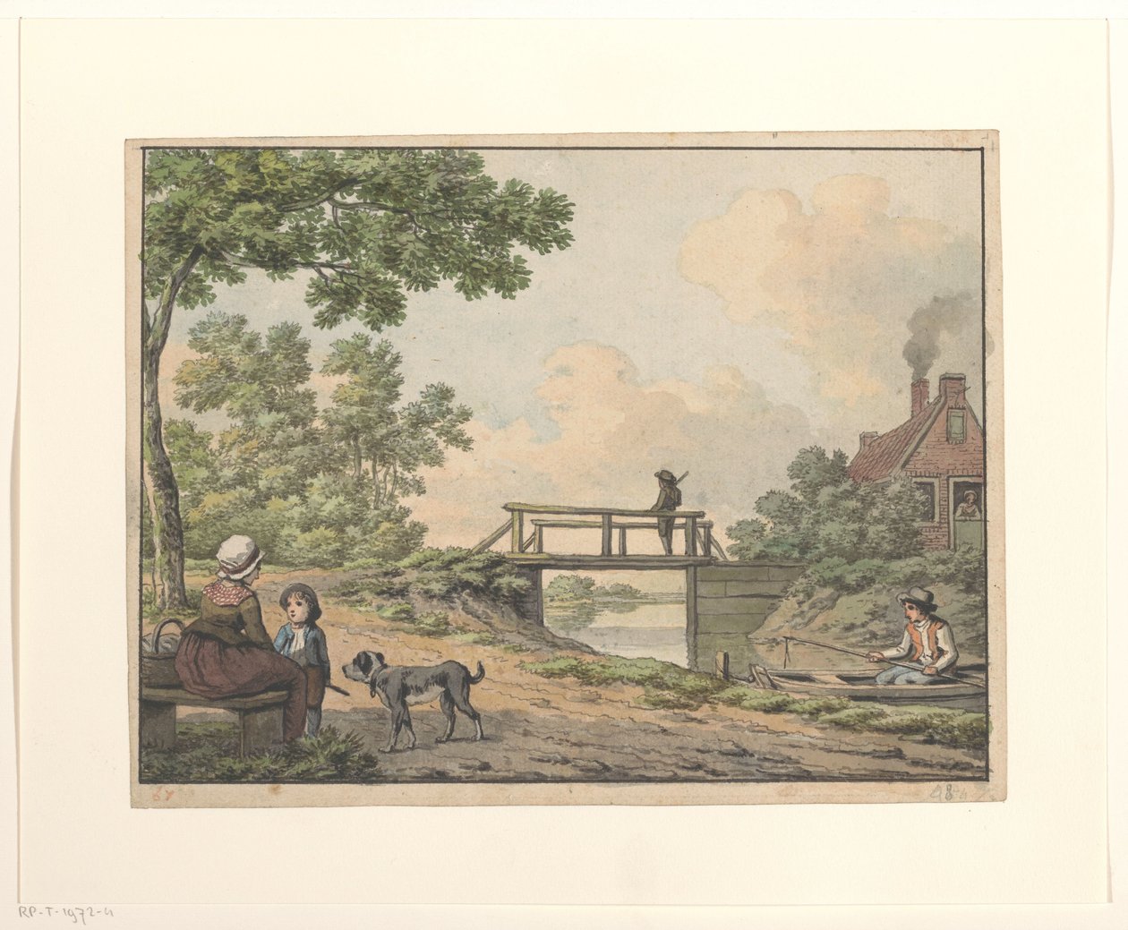 Landskap med figurer og en bro ved et våningshus av Anthony Andriessen