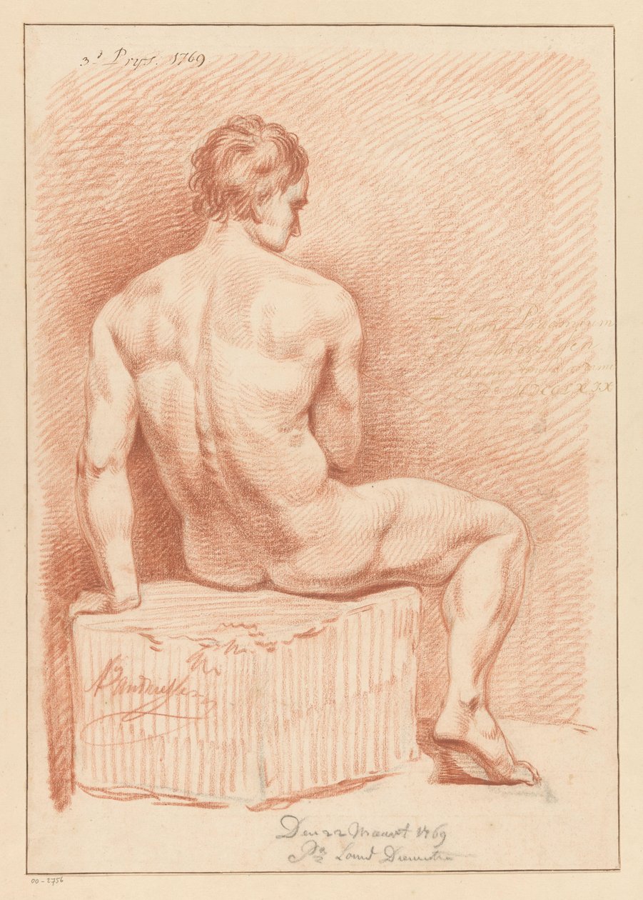 Sittende mann naken, sett fra baksiden (3. pris 1769) av Anthony Andriessen