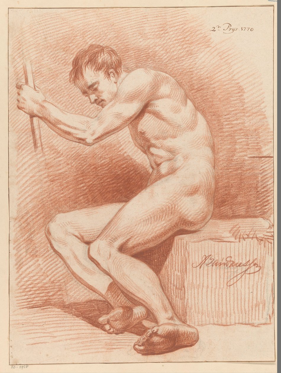 Sittende mann naken, sett fra siden (2. premie 1770) av Anthony Andriessen