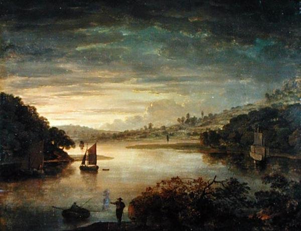 En utsikt over elven Neath i Glamorganshire (olje om bord) av Anthony Devis