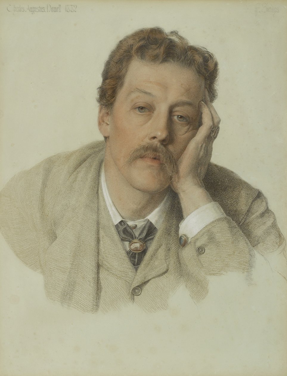 Charles Augustus Howell, 1882 (farget kritt på lyseblått papir) av Anthony Frederick Augustus Sandys