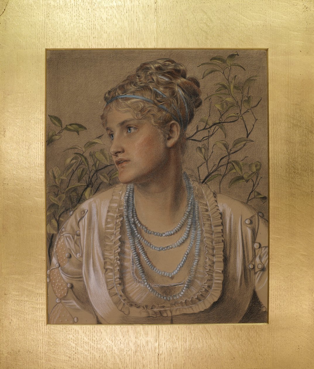 Mary Sandys (1845-1920), ca. 1871-73 (farget kritt på buff-papir) av Anthony Frederick Augustus Sandys