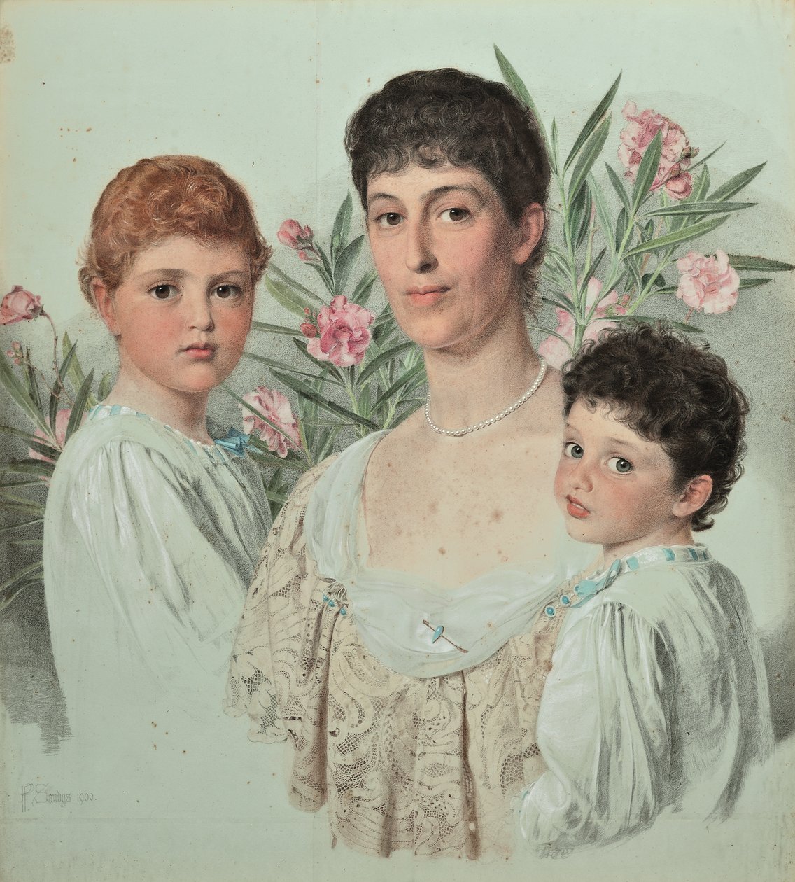 Portrett av en mor og hennes to barn av Anthony Frederick Augustus Sandys