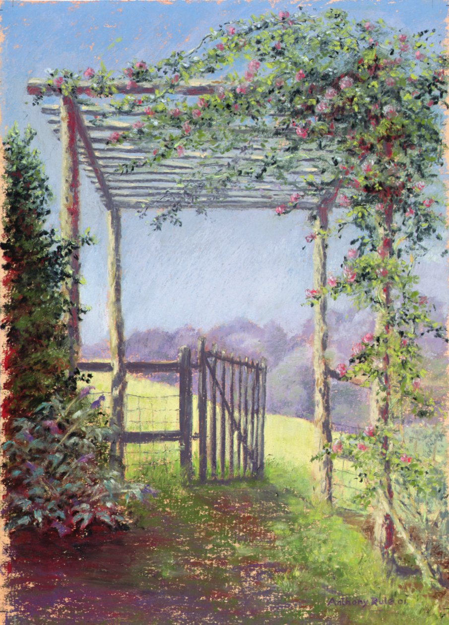 Veien til feltet, 2001 (pastell på papir) av Anthony Rule