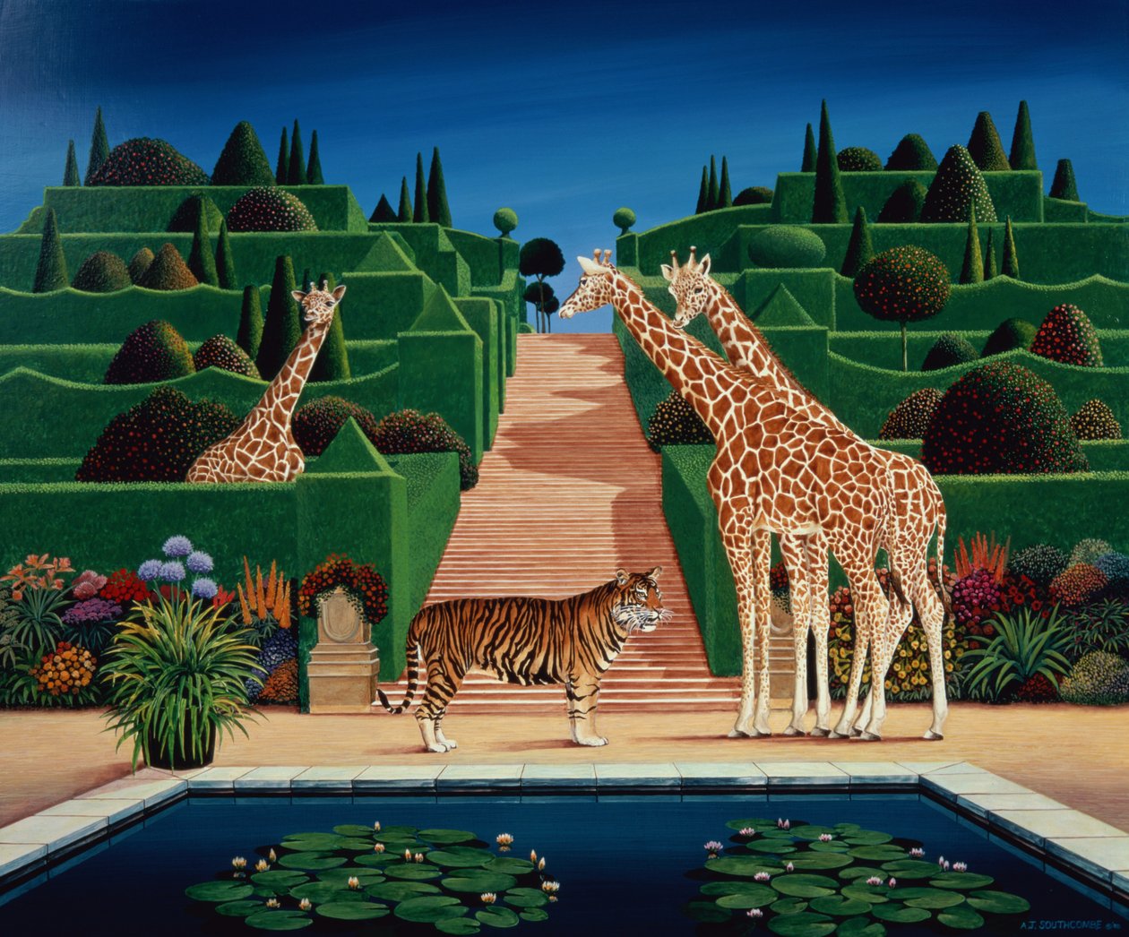 Animal Garden, 1980 (akryl om bord) av Anthony Southcombe