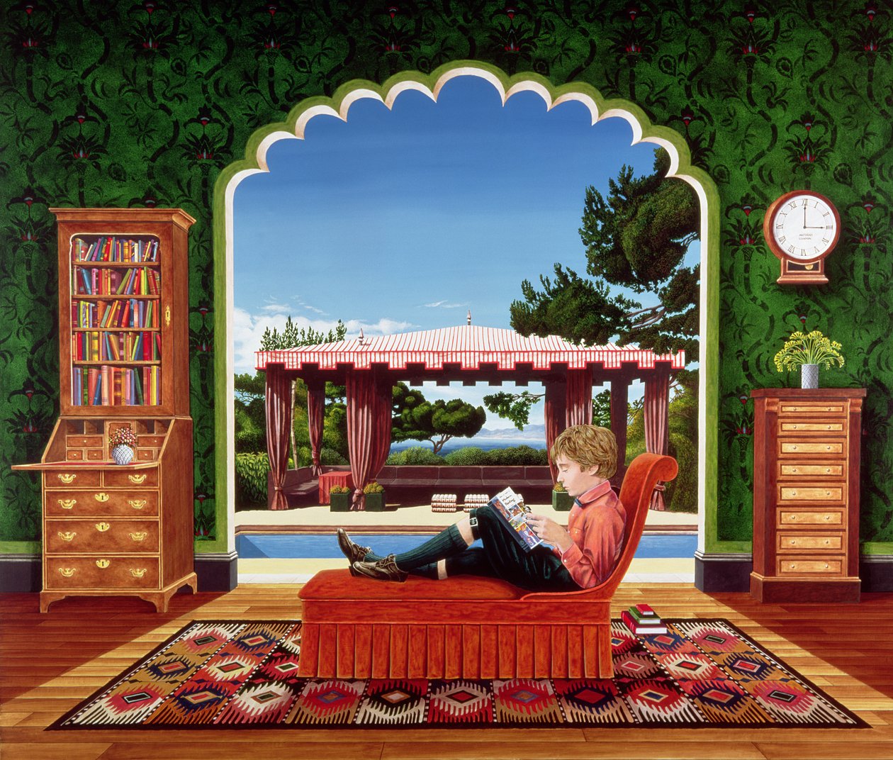 Boy Reading, 1983 (akryl om bord) av Anthony Southcombe
