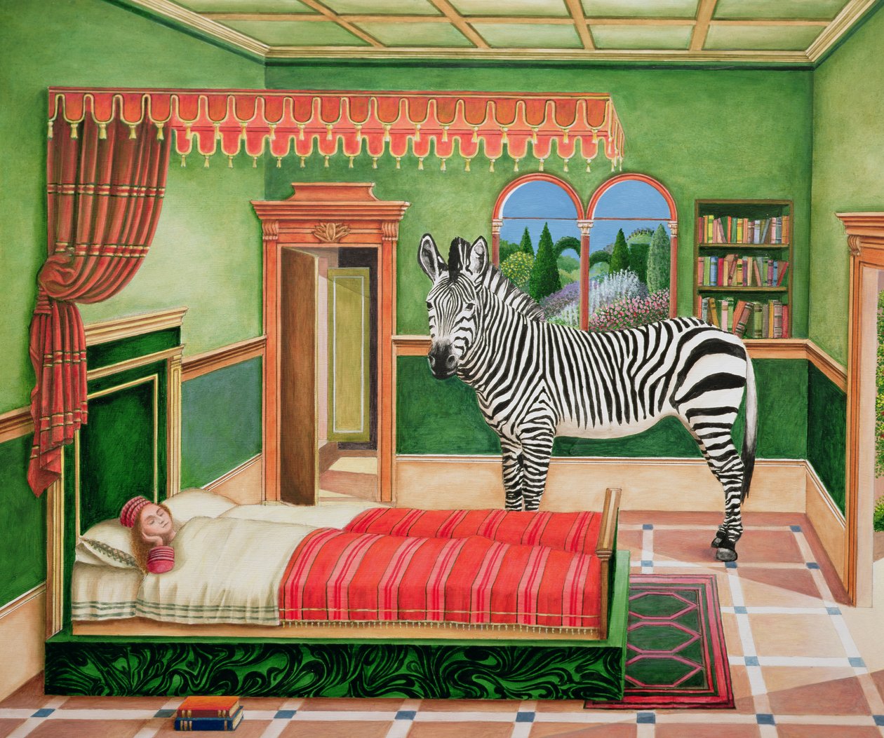 Zebra in a Bedroom, 1996 (akryl om bord) av Anthony Southcombe