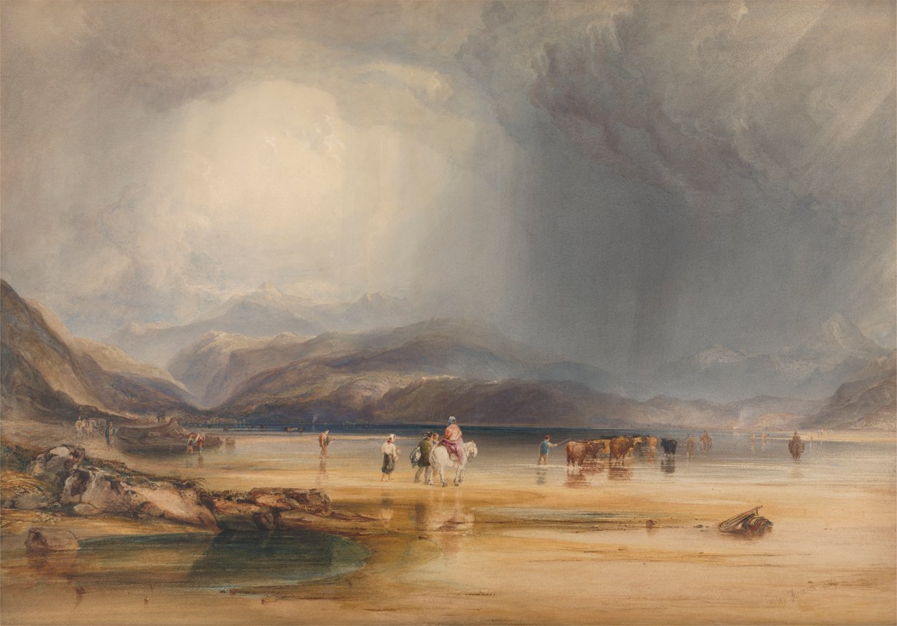 En utsikt over Snowdon fra Sands of Traeth Mawr, tatt ved Ford Between Pont Aberglaslyn og Tremadoc av Anthony Vandyke Copley Fielding