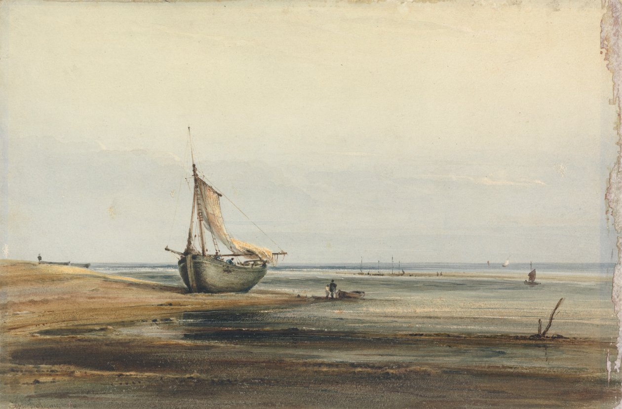 Kystscene med en strandet båt av Anthony Vandyke Copley Fielding