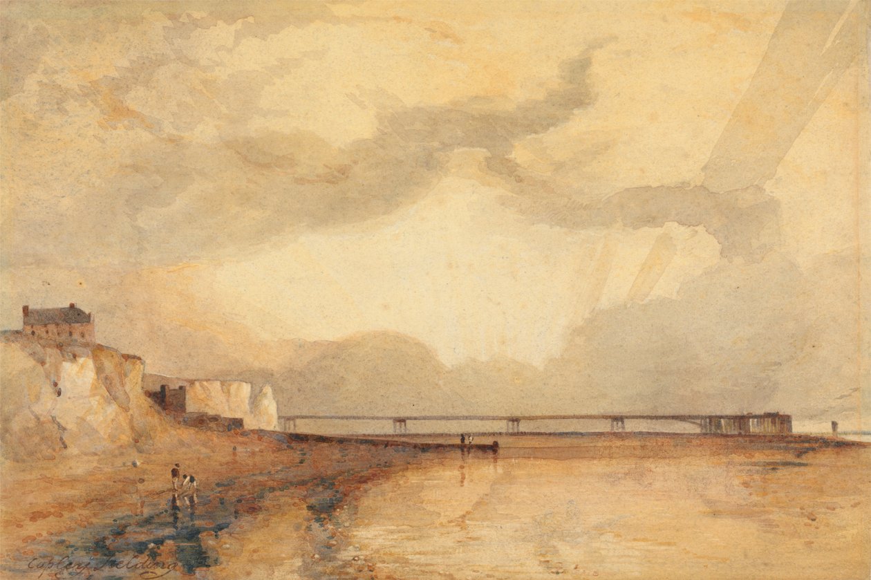 Marine Pier, Brighton - Solnedgang av Anthony Vandyke Copley Fielding