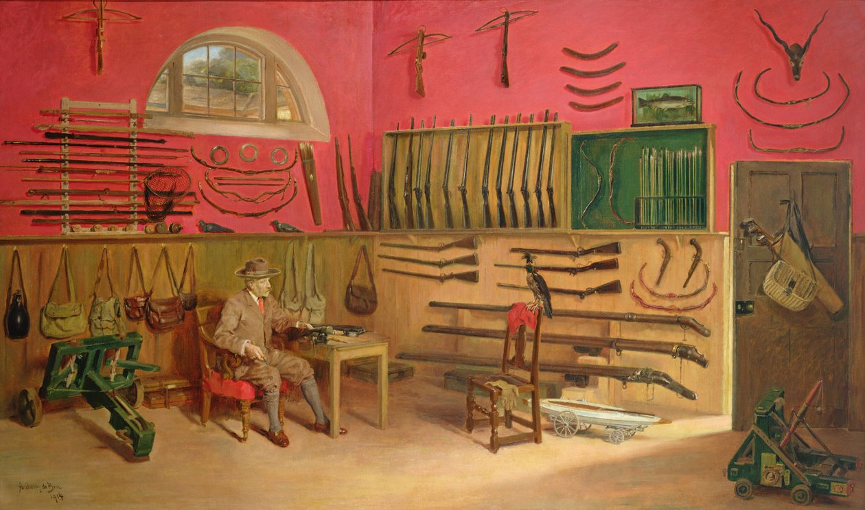 Sir Ralph Payne Gallwey i våpenrommet hans i Thirkleby Hall, Yorkshire, 1914 av Anthony de Bru