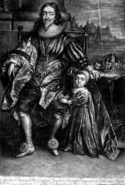 Charles I (1600-49) med en sønn (gravering) av Anthony van (after) Dyck