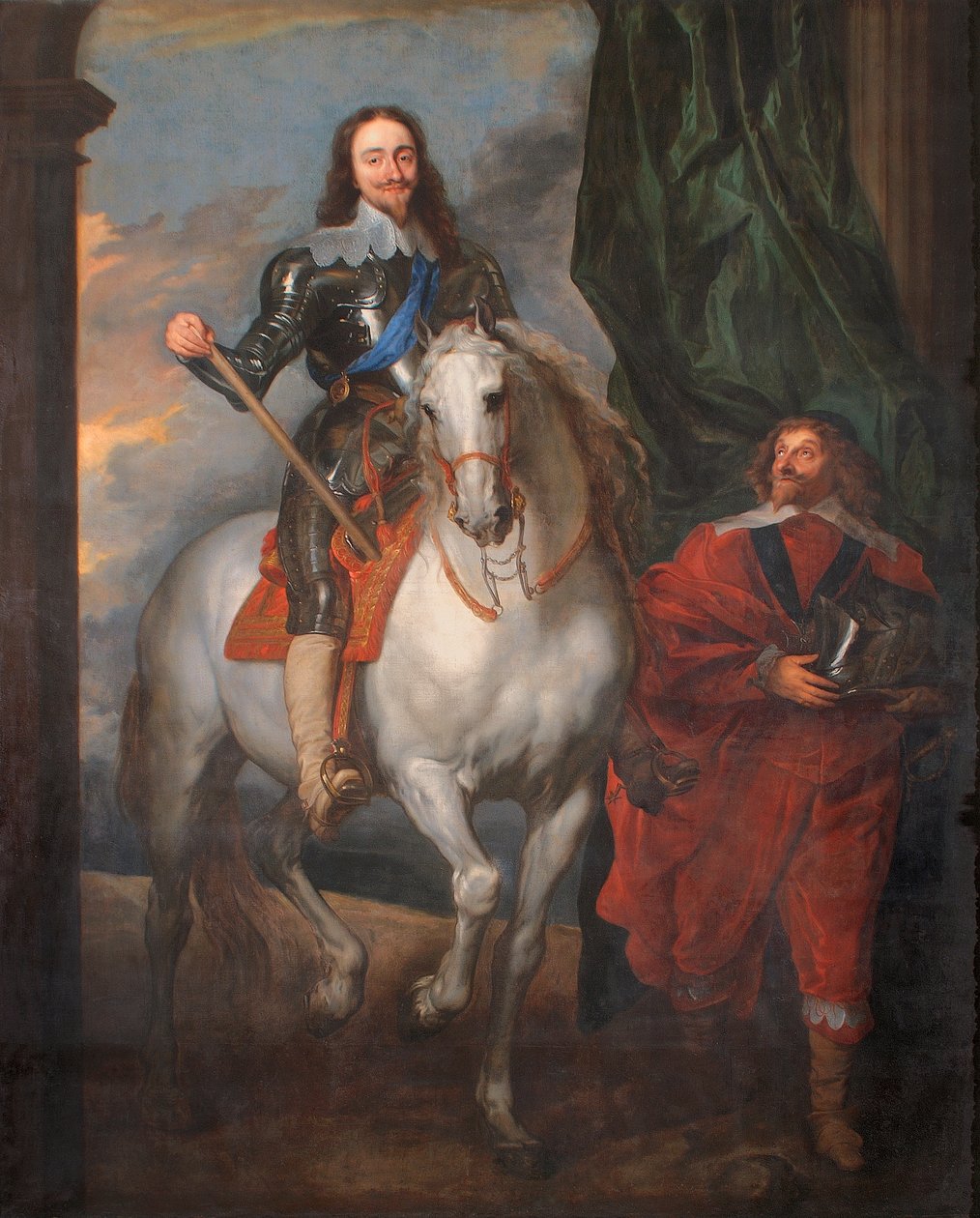 Charles I på hesteryggen med M. De St. Antoine (olje på lerret) av Anthony van (after) Dyck