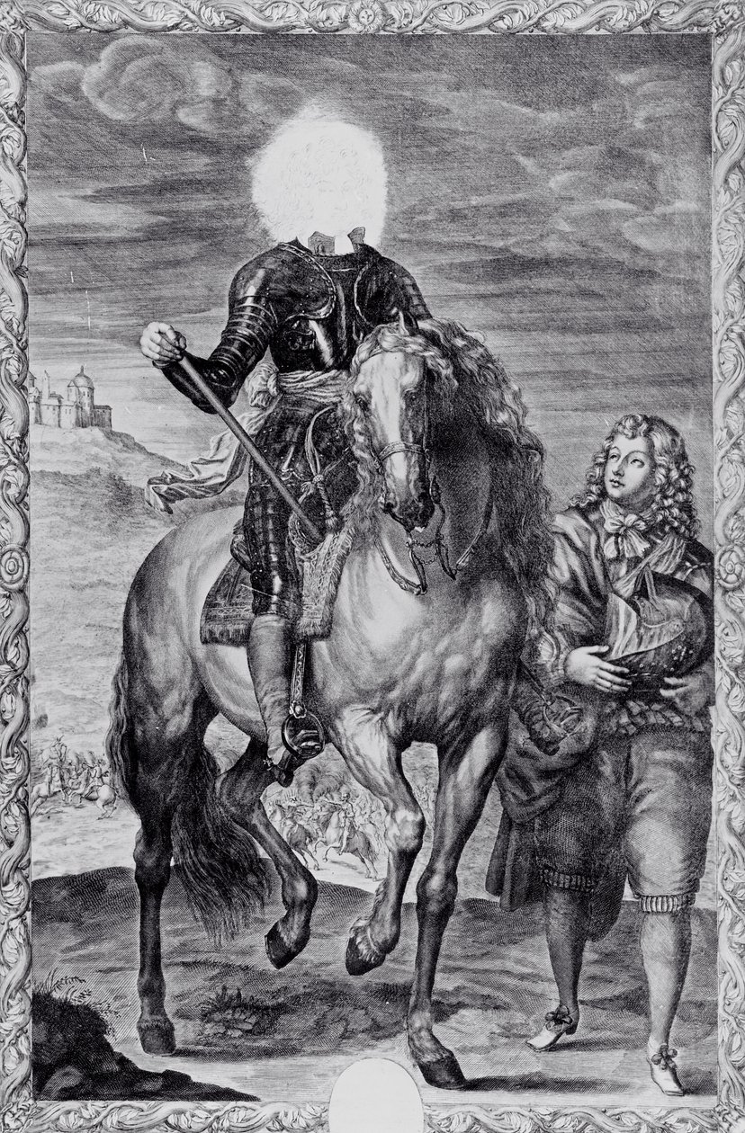 Ødelagt rytterportrett av Karl I, gravert av Pierre Lombart (gravering) (s/h-foto) av Anthony van (after) Dyck