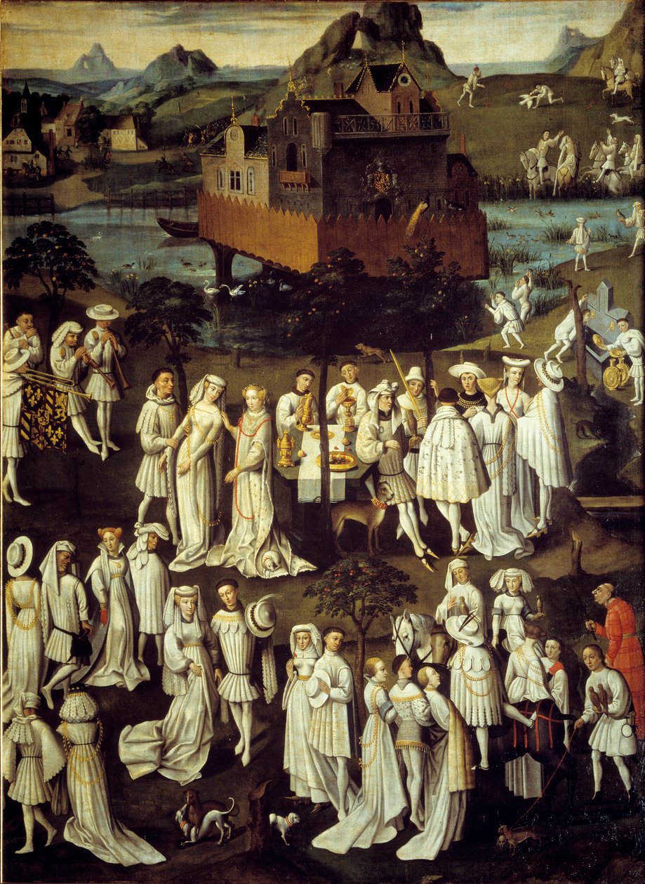 Kjærlighetens hage ved hoffet til Filip III den gode, hertugen av Burgund, i hagen til slottet Hesdin i 1432 Fester gitt i anledning bryllupet til hans kammerherre Andre de Toulongeon - Maleri av Anton Van Dyck (1599-1641) ) av Anthony van (after) Dyck