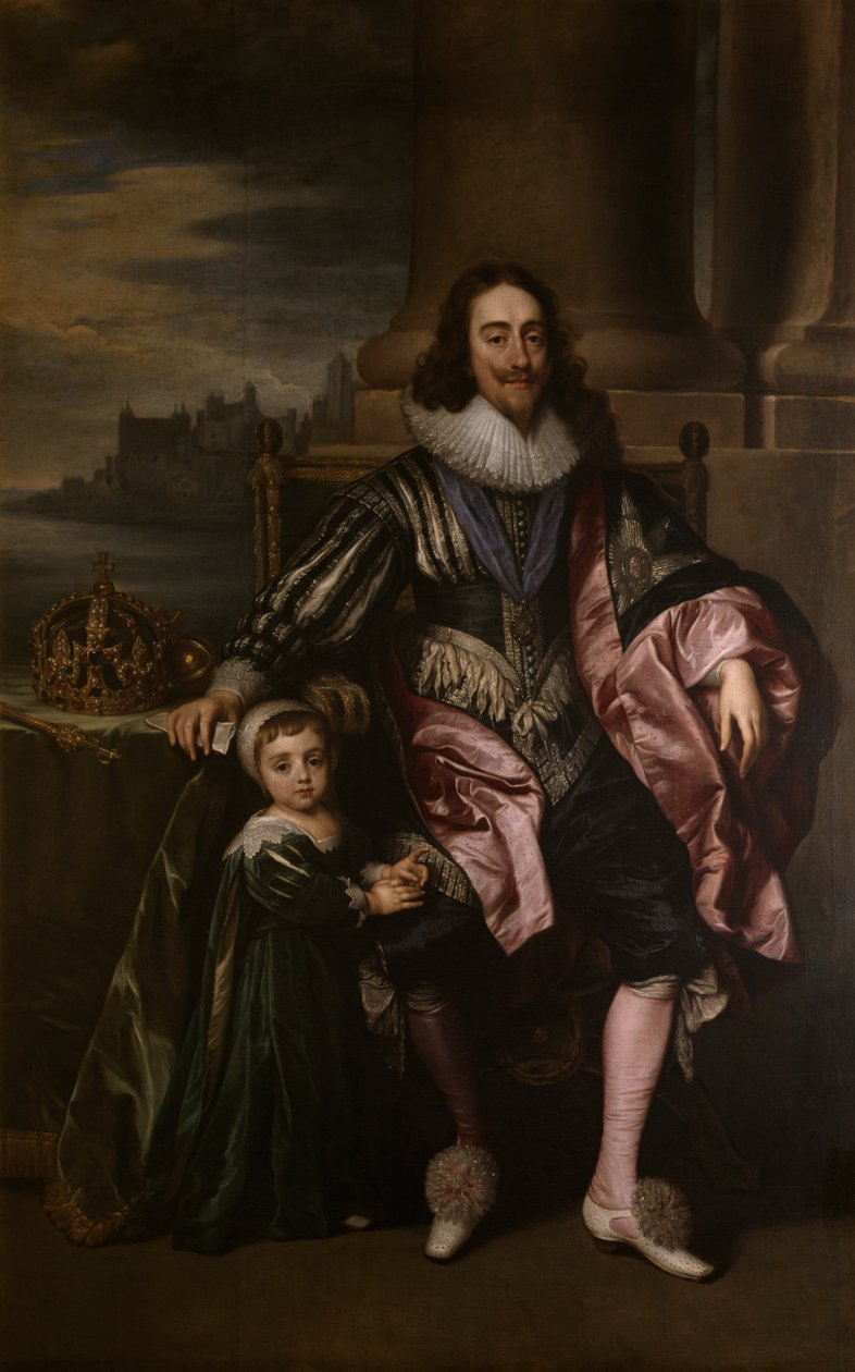 Kong Charles I og prins Charles (olje på lerret) av Anthony van (after) Dyck