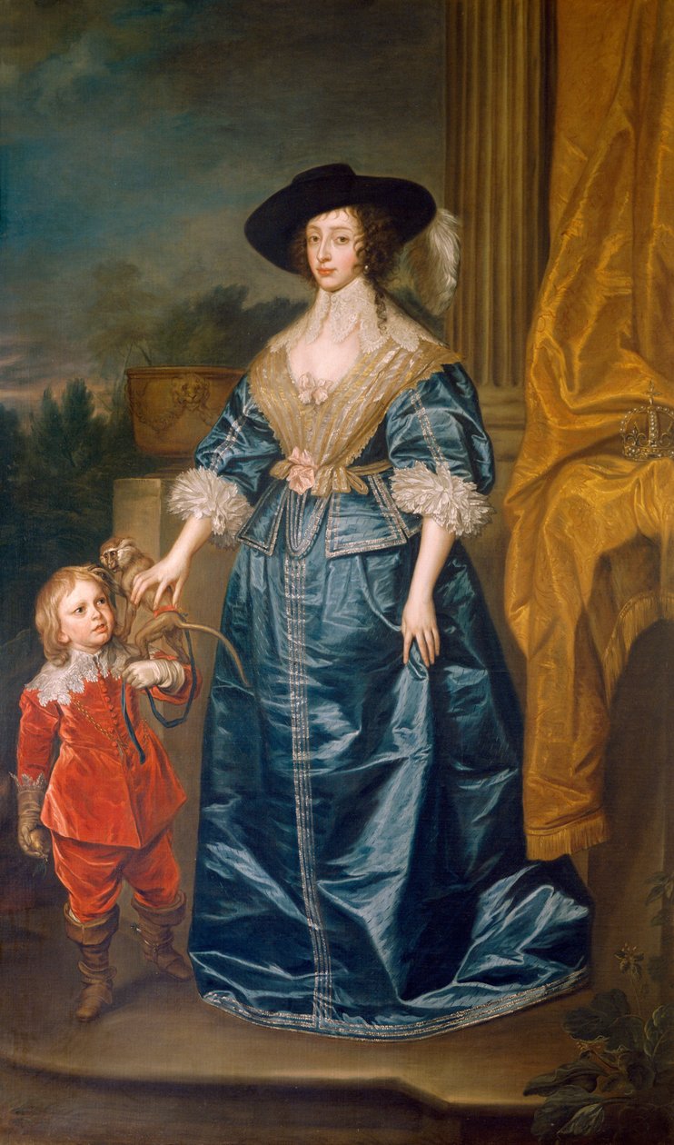 Dronning Henrietta Maria og dvergen Sir Jeffrey Hudson (olje på lerret) av Anthony van (after) Dyck