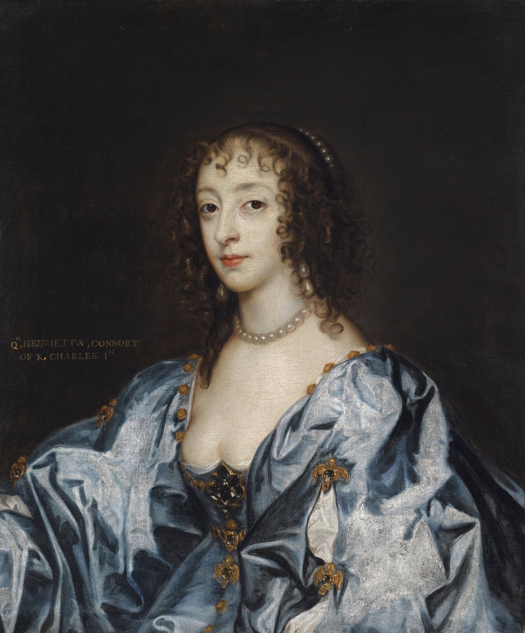 Henriette Marie de France - Portrett av dronning Henrietta Maria av Frankrike (1609-1669) av Dyck, Sir Anthony van av Anthony van (studio of) Dyck