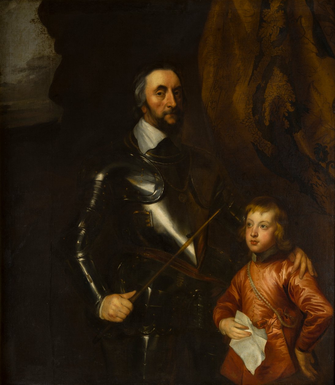 Portrett av Thomas, jarlen av Arundel med et av hans barnebarn (1592-1646), ca. 1620-41 (olje på lerret) av Anthony van (studio of) Dyck