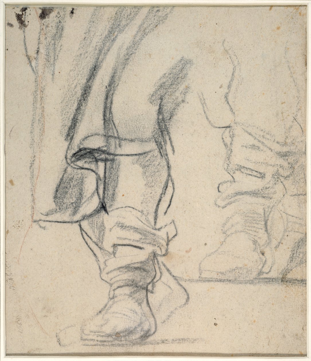 En manns støvlettbein og kappe faller ned (svart og rødt kritt på papir) av Anthony van Dyck