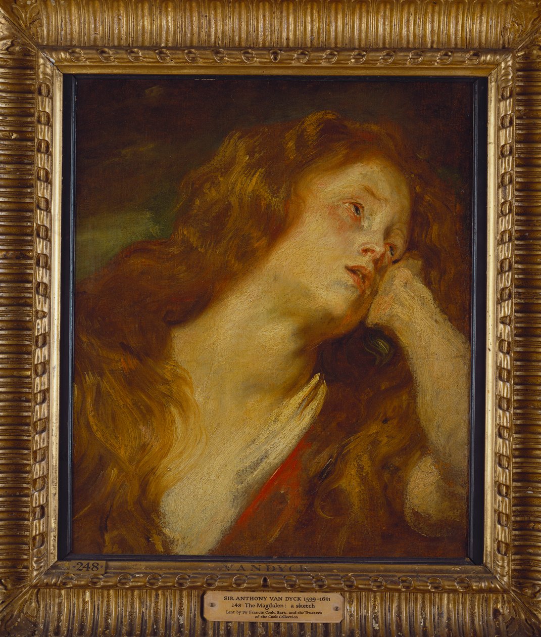 En ung kvinne, lang byst, hviler hodet på hånden av Anthony van Dyck