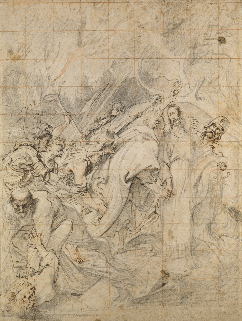 Kristus blir tatt til fange (svart, hvit og rød fargestift på brunt papir med brunt blekk) av Anthony van Dyck