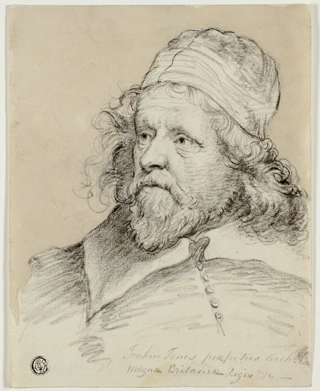 Inigo Jones (rekto); Skisse av kvinnelig hode (verso) av Anthony van Dyck