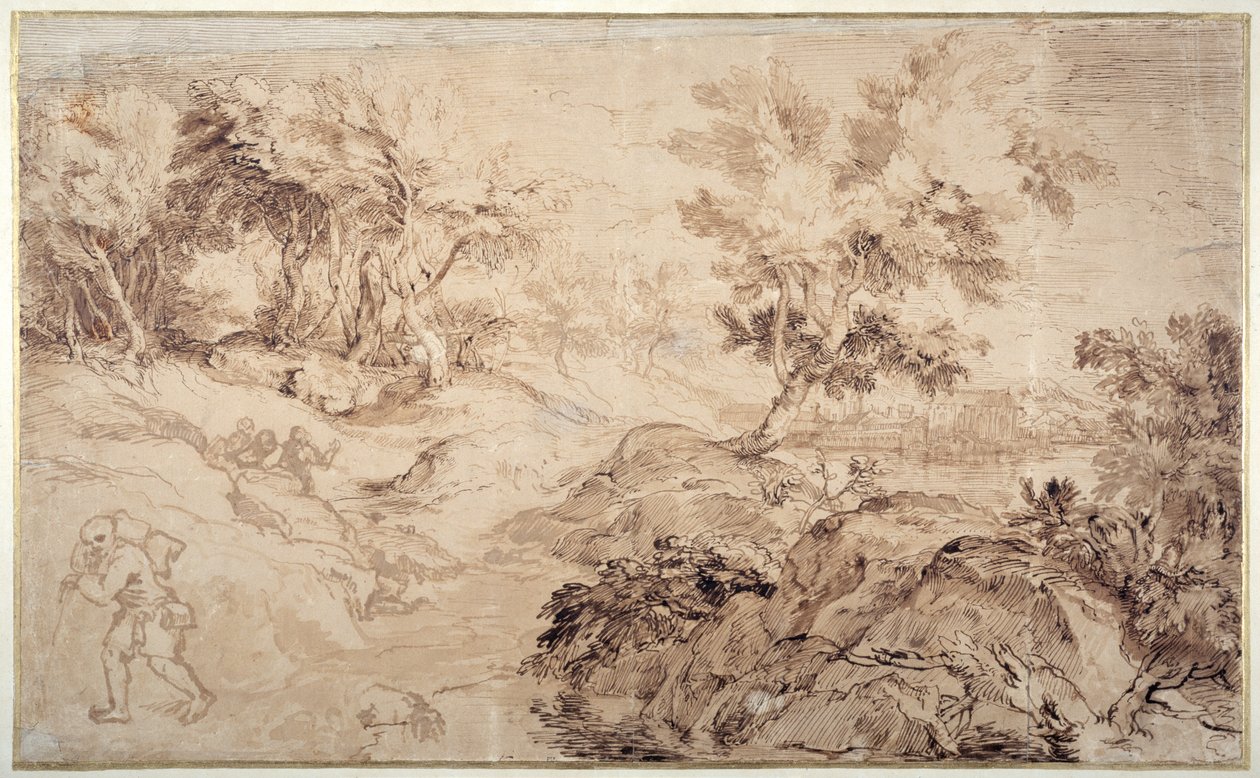 Landskap som Titian (penn og blekk på papir) av Anthony van Dyck