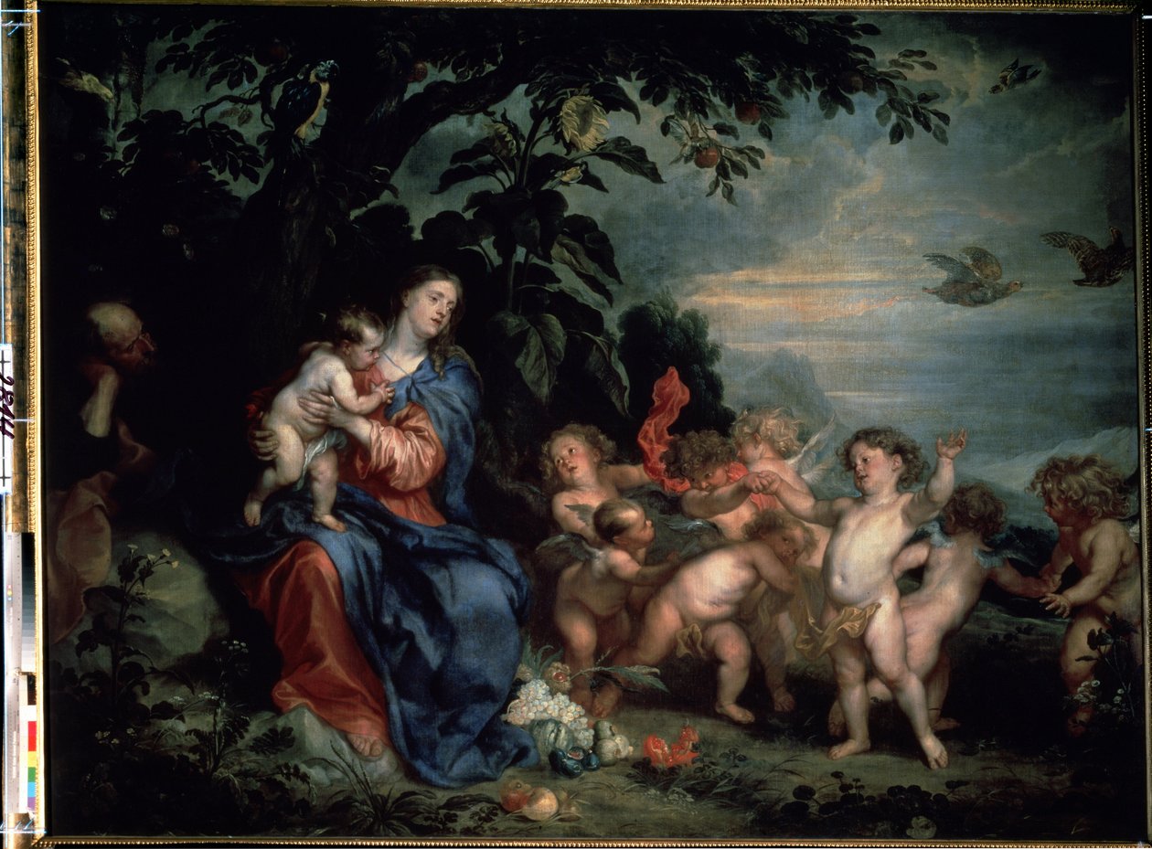 ""Rest on the Flight into Egypt or the Virgin with Partridges"" (Rest on the Flight into Egypt (Virgin with Partridges)) Maleri av Sir Anthonis van Dyck (1599-1641) 1629-1630 Dim. 215x285,5 cm Museum fra eremitasjen, Sankt Petersburg av Anthony van Dyck