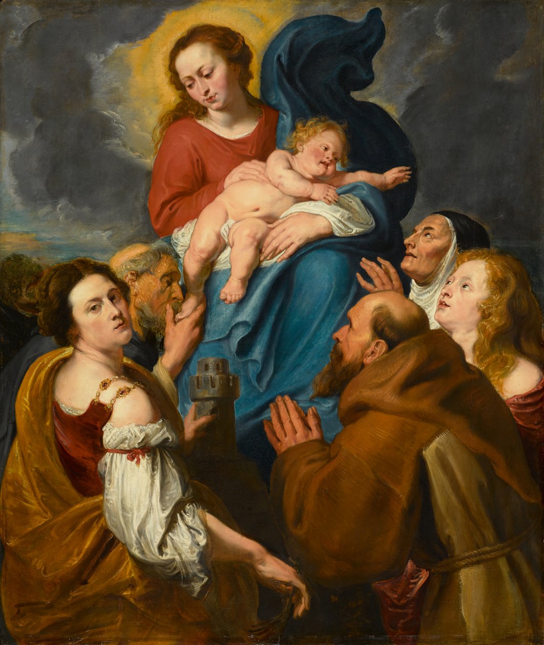 Madonna og barn med fem hellige, ca 1627-1630 (olje på vugget eikepanel) av Anthony van Dyck