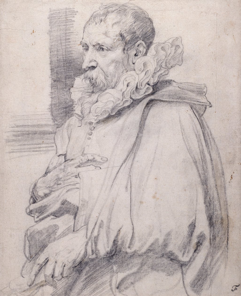 Pieter Brueghel den yngre (svart kritt på hvitt papir) av Anthony van Dyck