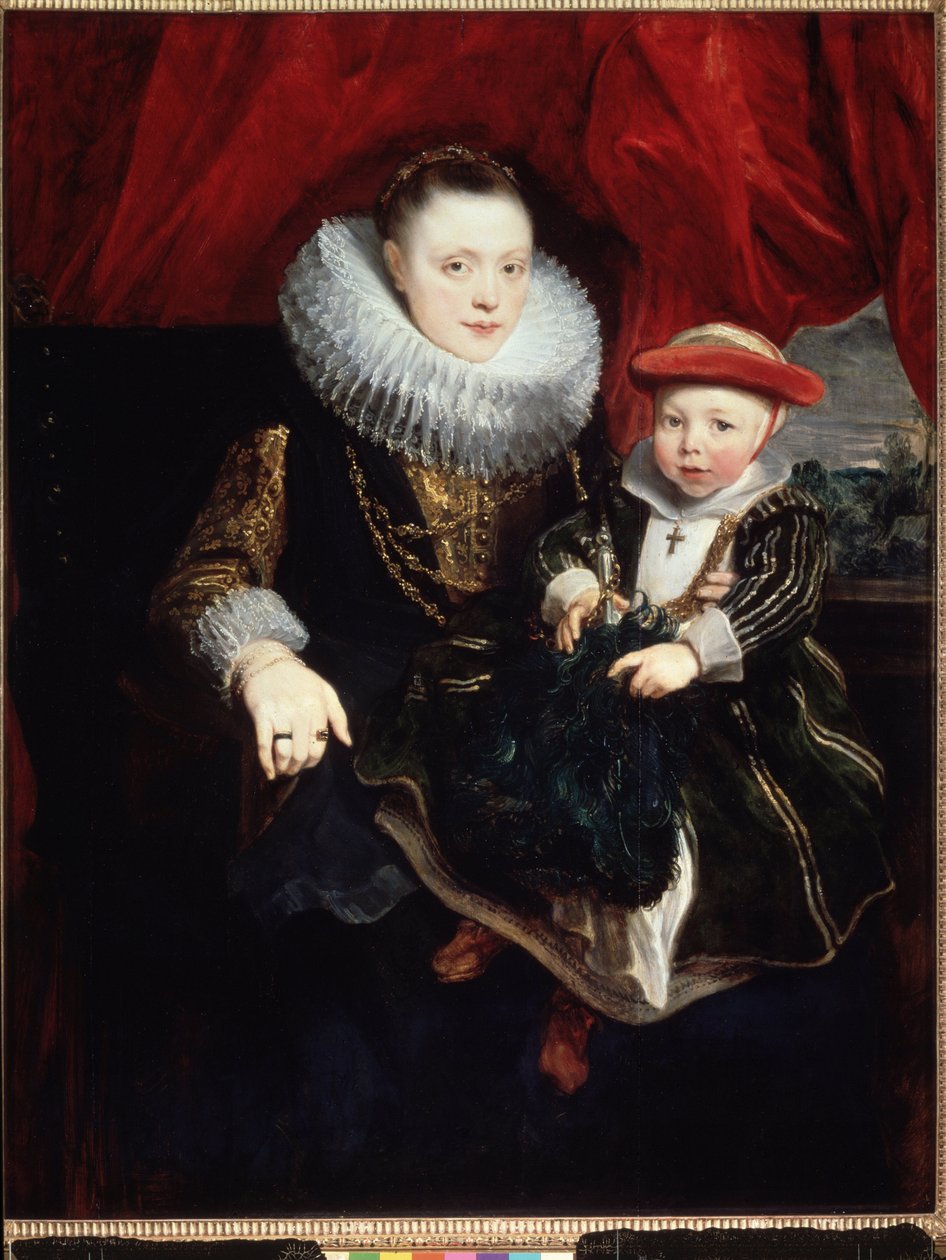 "Portrett av en ung kvinne med et barn" (hun bærer et jordbær) Maleri av Sir Anthonis (Anton eller Antoon) van Dyck (1599-1641) 1618 Mål 131x102 cm Eremitasjens museum, St. Petersburg (Saint-Petersburg) av Anthony van Dyck