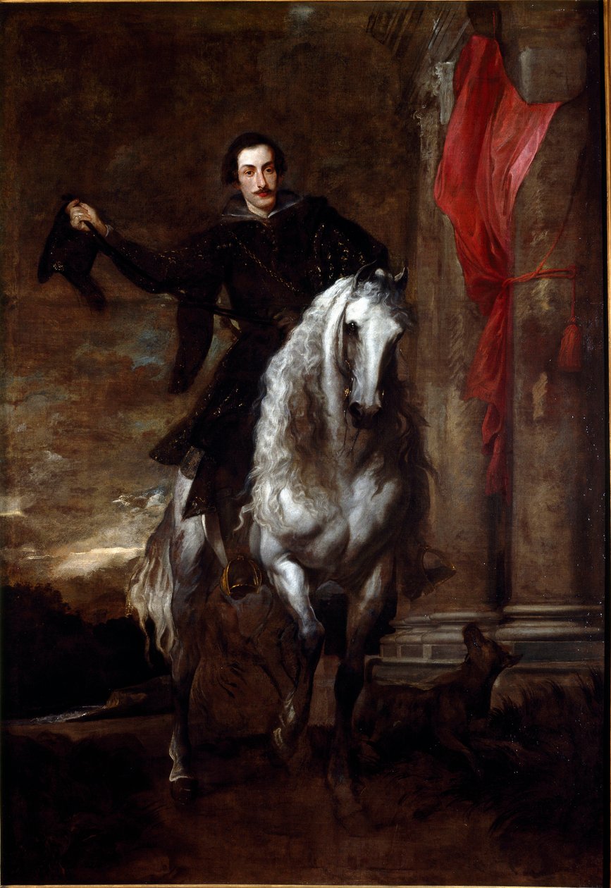 Portrett av Anton Giulio Brignole Sale (Brignole-Sale) på hestemaleri av Antonie Van Dyck (1599-1641) 1621-1625 Dim.288x201 cm Genes, Galleria di Palazzo Rosso av Anthony van Dyck