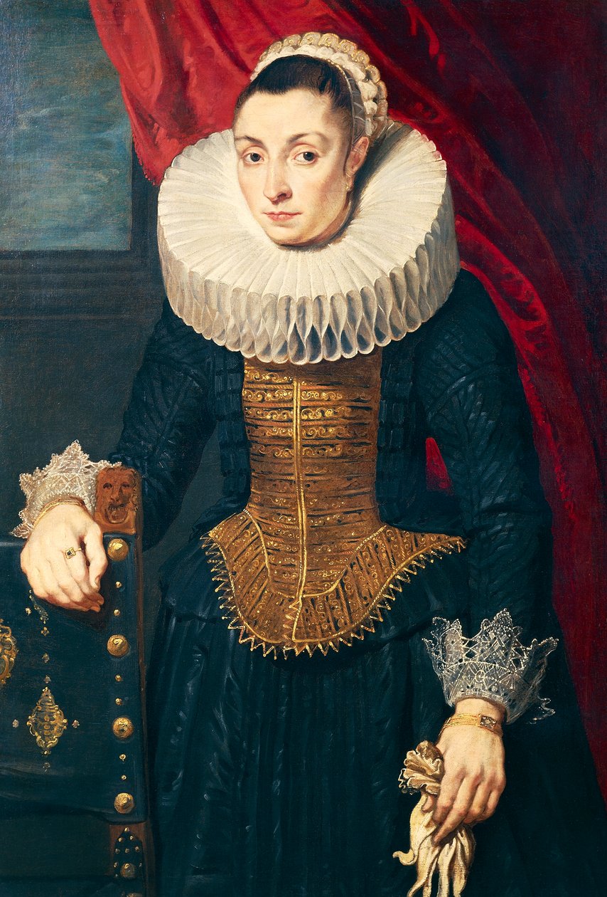 Portrett av en kvinne, av en tilhenger av Anton van Dyck (1599-1641), olje på lerret. av Anthony van Dyck