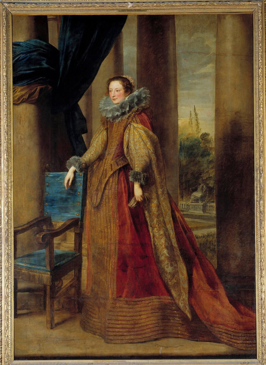 Antatt portrett av markisen Geromina Spinola Doria, av Genes. Hun har på seg en jordbærkrage. Maleri av Anton (Antoon eller Anthony) van Dyck (1599-1641) 1600-tallet Søn. 2,39x1,7 m - Antatt portrett av Marchesa Geromina Spinola Doria fra Genoa wea av Anthony van Dyck