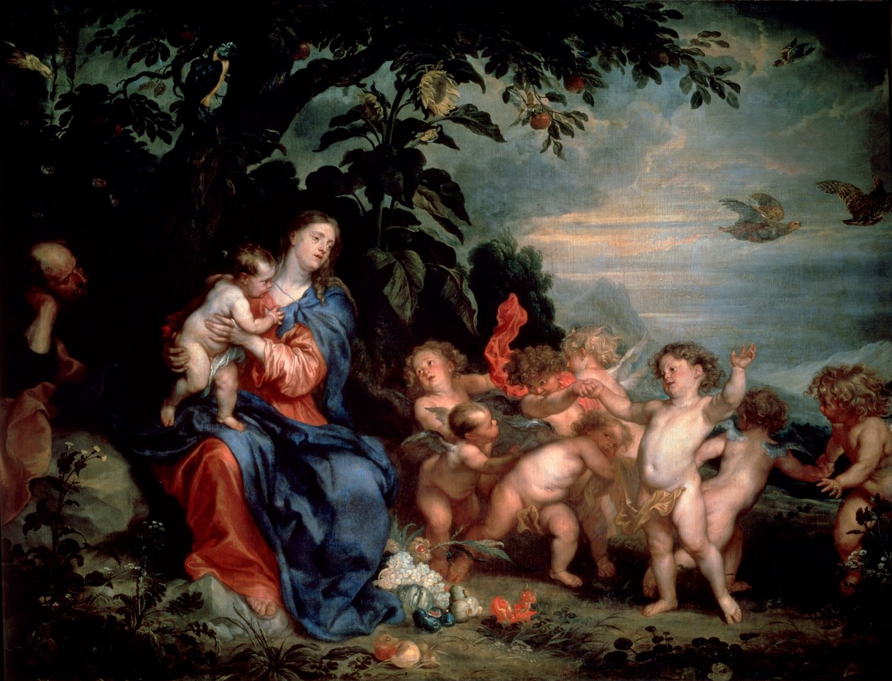 Hvil på flyturen til Egypt Jomfru med rapphøns, c1629-1630. av Anthony van Dyck