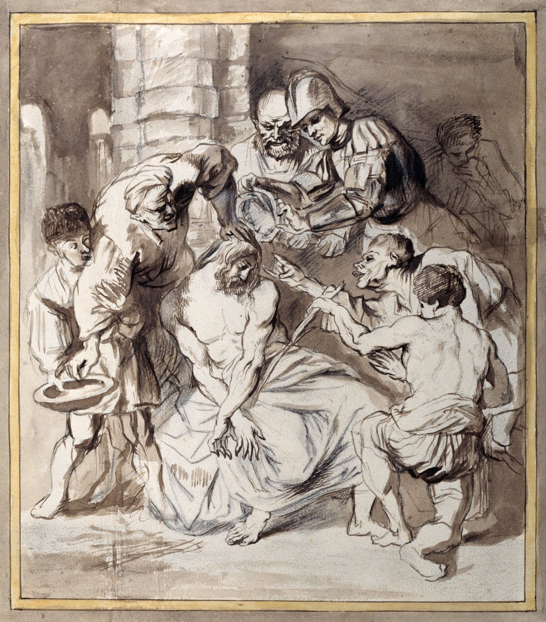The Mocking of Christ (penn og blekk med vask over kritt på papir) av Anthony van Dyck