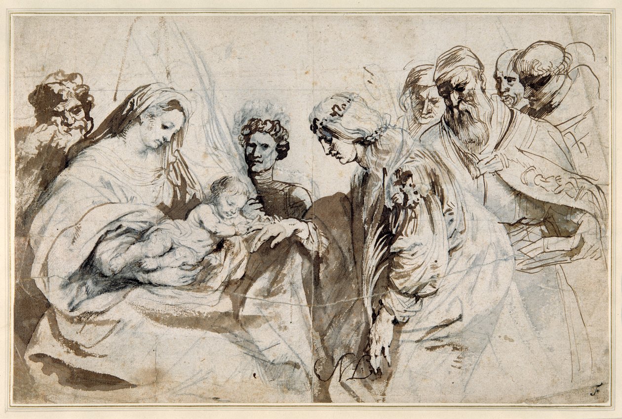 The Mystic Marriage of St. Catherine (penn og blekk med vask over kritt på papir) av Anthony van Dyck