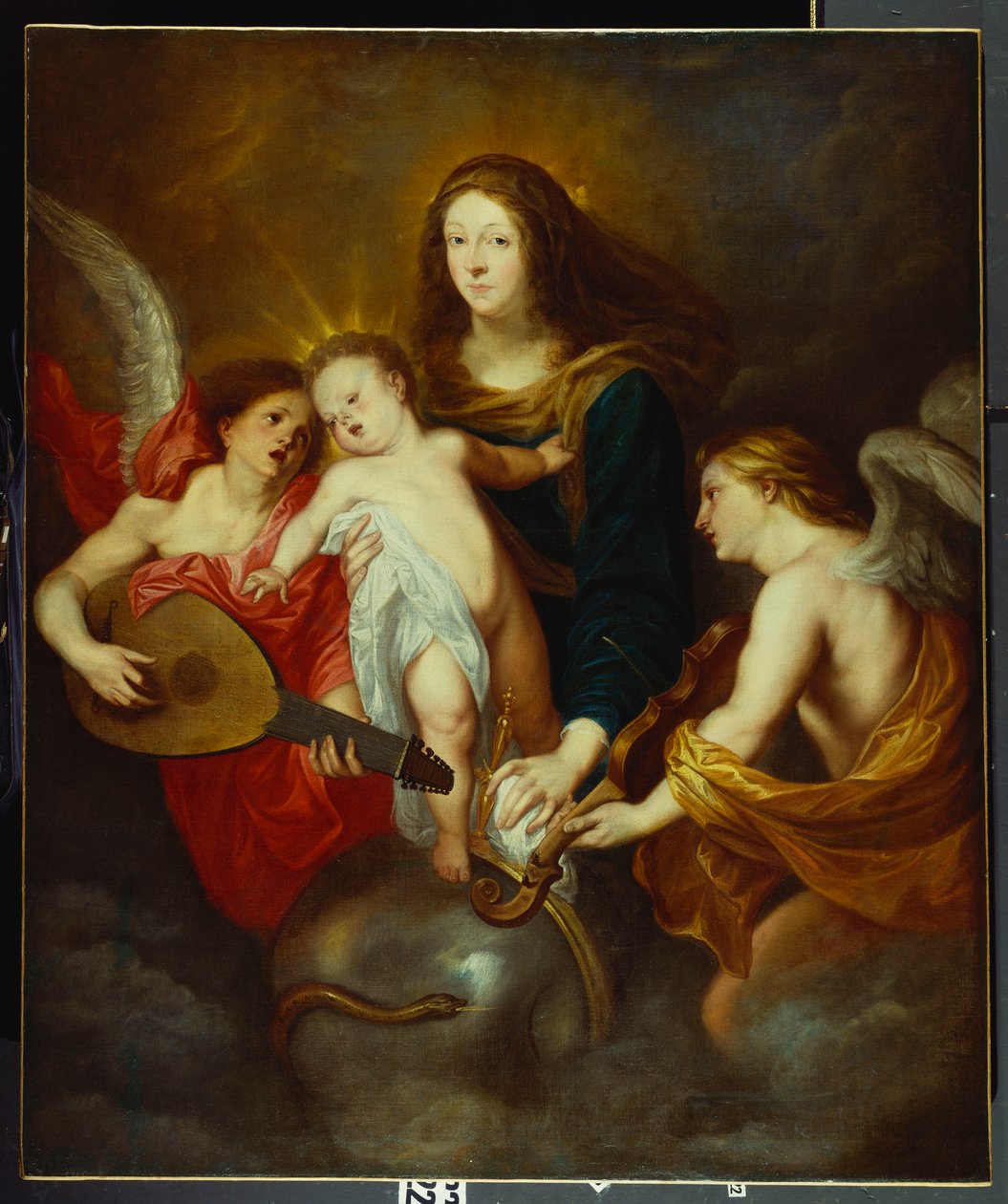 Jomfruen og barnet triumferer over synden med to musikalske engler av Anthony van Dyck
