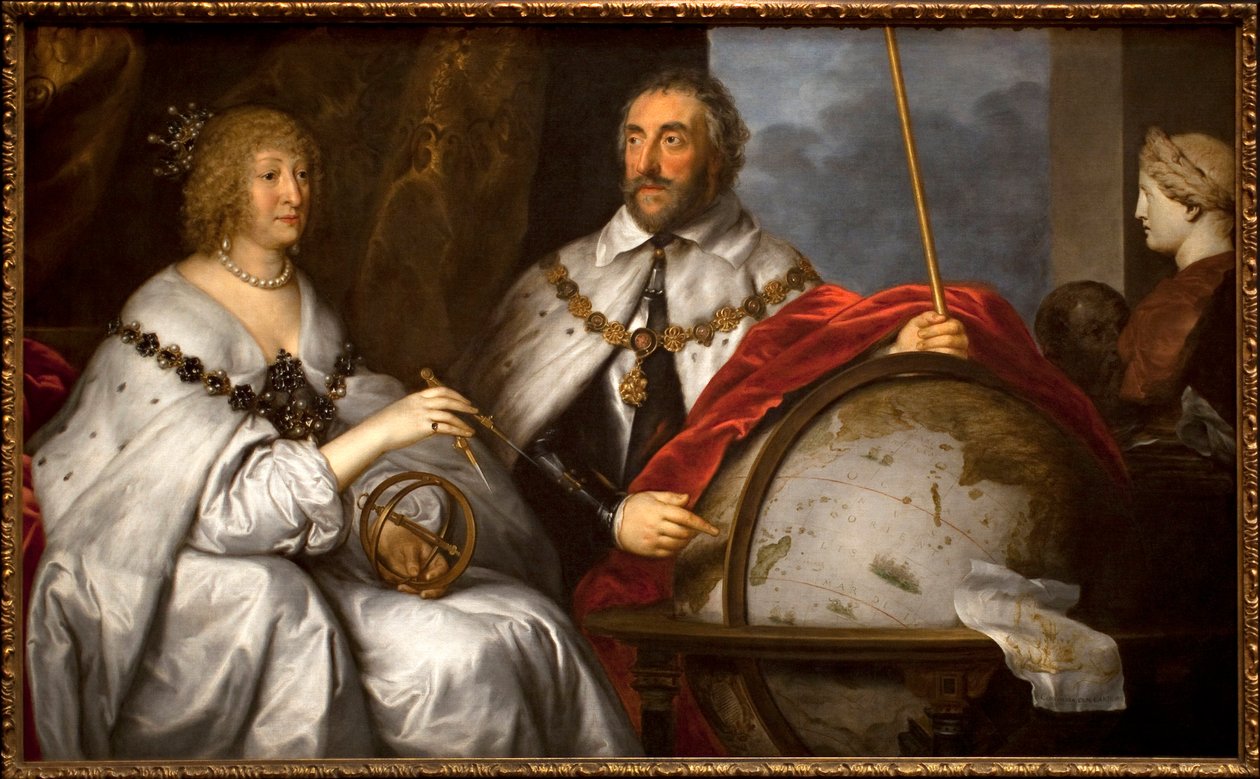 Thomas Howard Graf Arundel (1586-1646) og hans kone Alathea Talbot (1586-1654) eller portrettet av Madagaskar). Man designer øya Madagaskar på en globus. Maleri av Sir Antoine (Anton) Van Dyck (1599-1641), olje på lerret, ca 1639-1640. engelsk ar av Anthony van Dyck