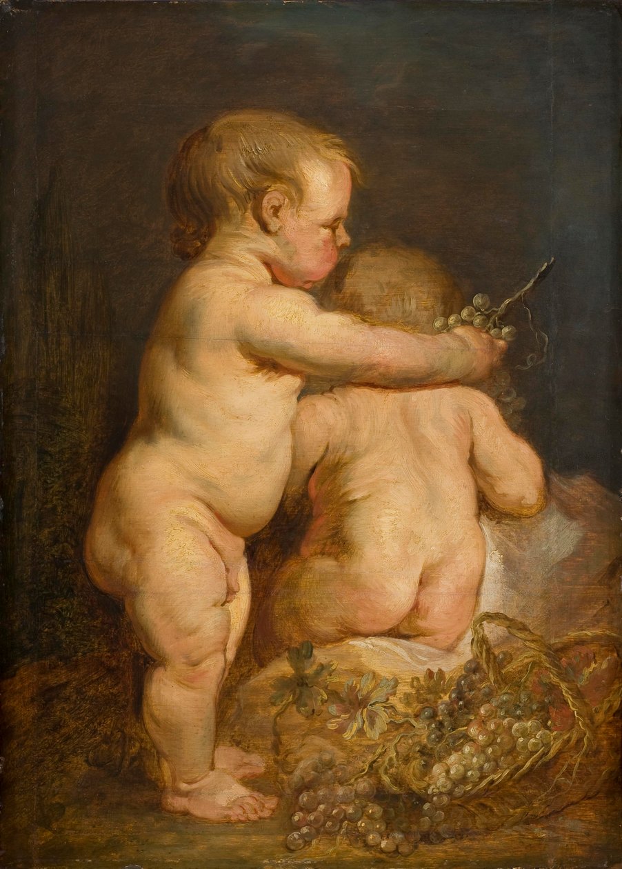 To nakne barn med druer, ca. 1630-40 (olje på eik) av Anthony van Dyck