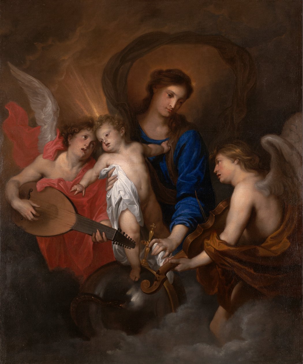 Jomfru og barn med musikkskapende engler av Anthony van Dyck