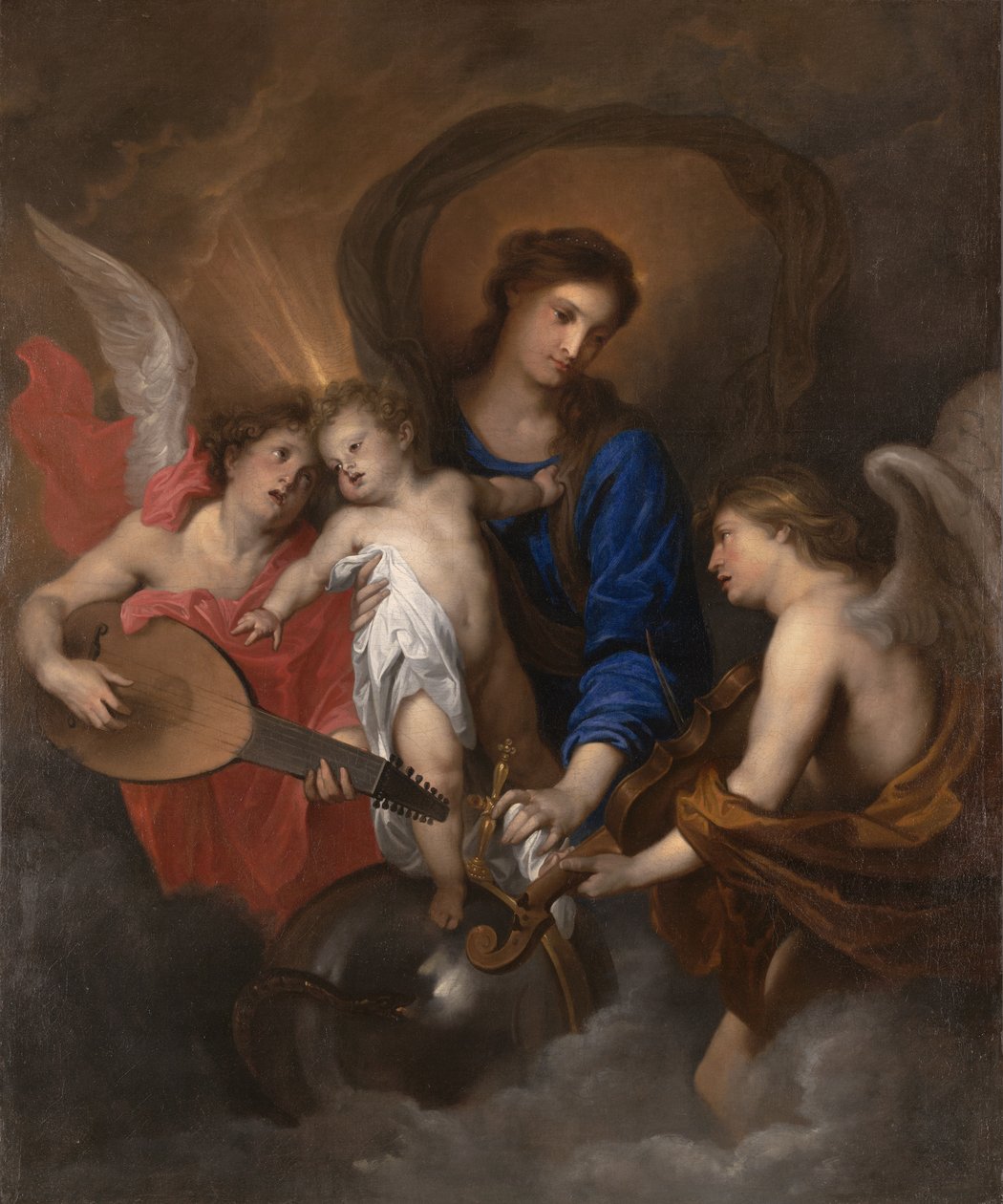 Jomfru og barn med musikkskapende engler, ca. 1630 av Anthony van Dyck