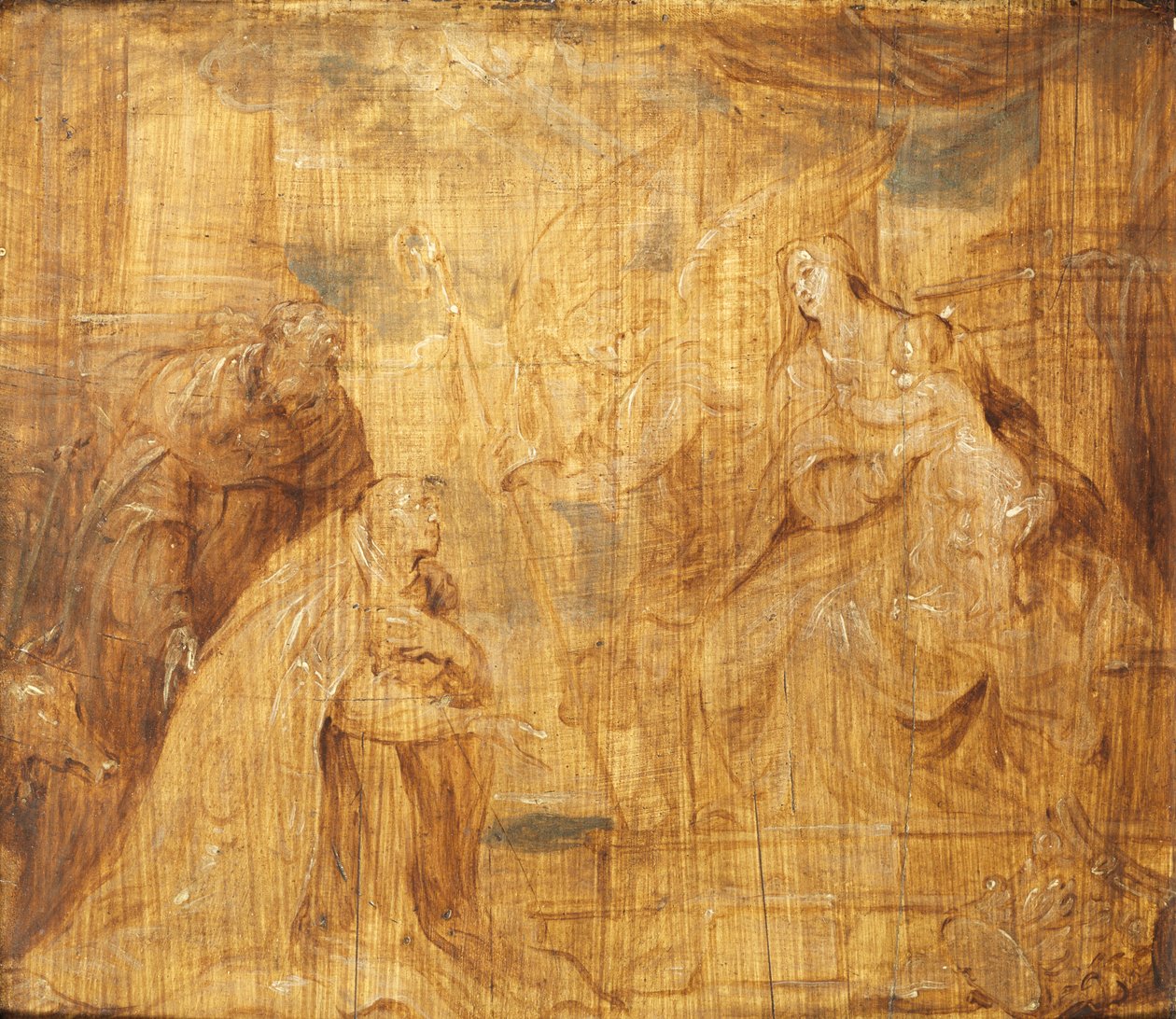 Jomfru og barn med en biskopgiver og Saint Anthony Abbed, 1628-32 av Anthony van Dyck